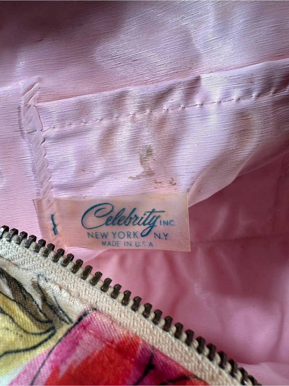 Vtg 50s 60s Celebrity Inc NY Pink Floral Cosmetic Bag Canvas Coquette